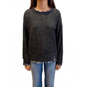 NEW NALLY & MILLIE crew neck long sleeve top in charcoal
